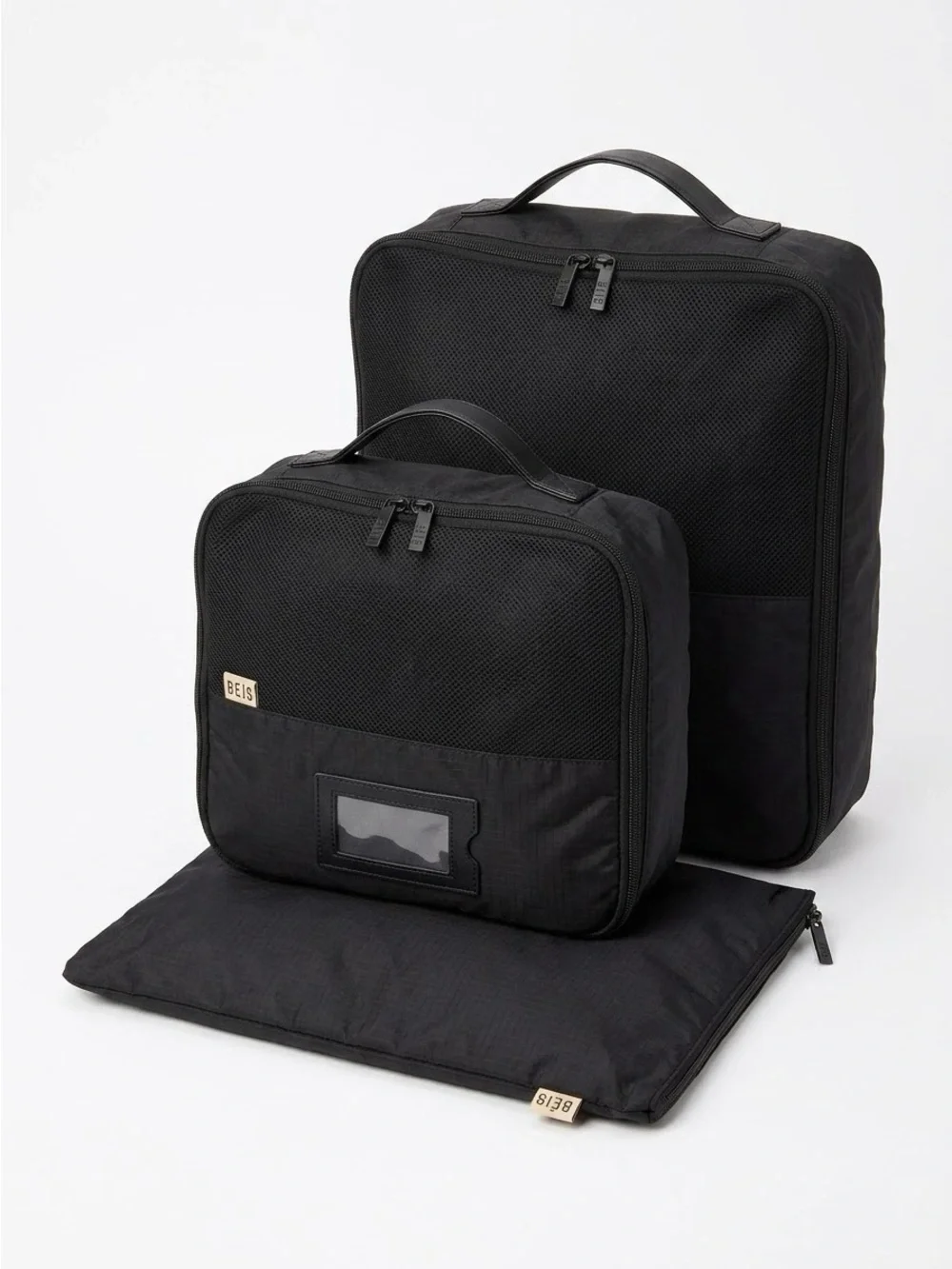 BÉIS Travel Packing Cubes Pouch Set of 3 Mesh Nylon Black OS